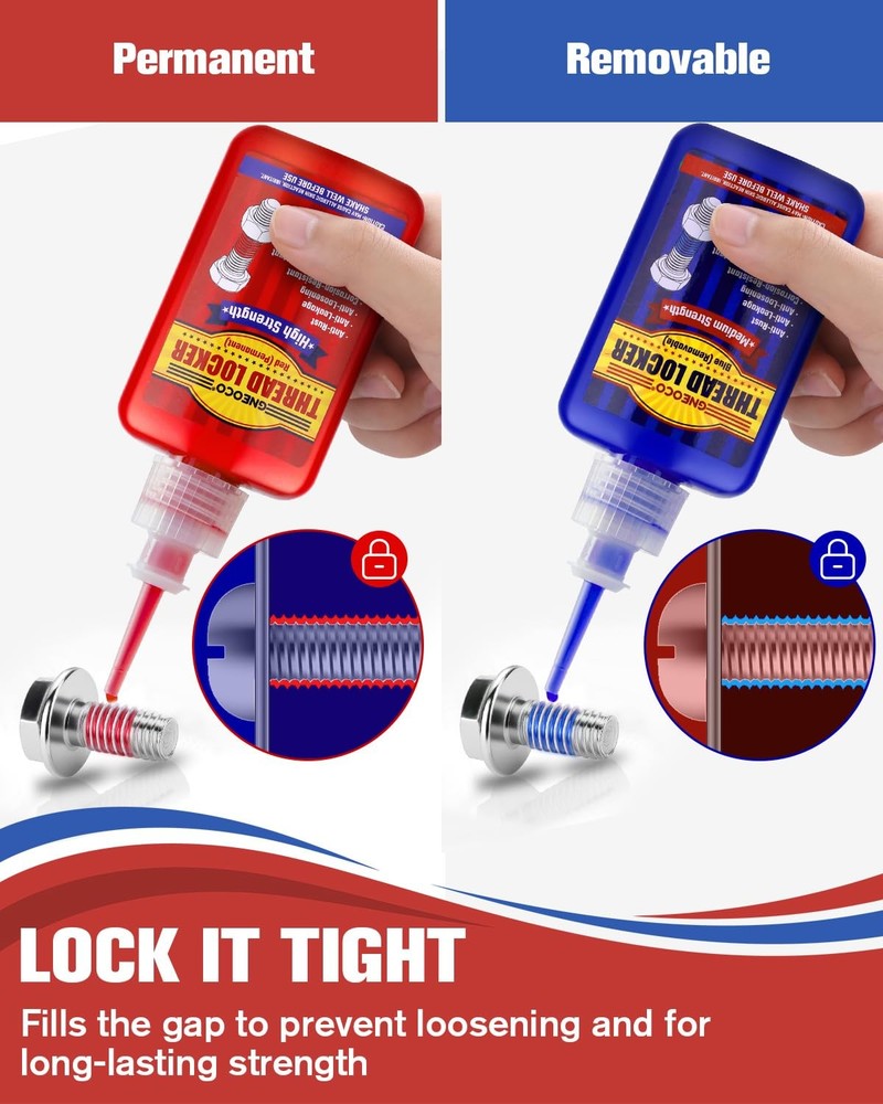 Thread Lock Blue and Red, Threadlocker Medium Strong Red