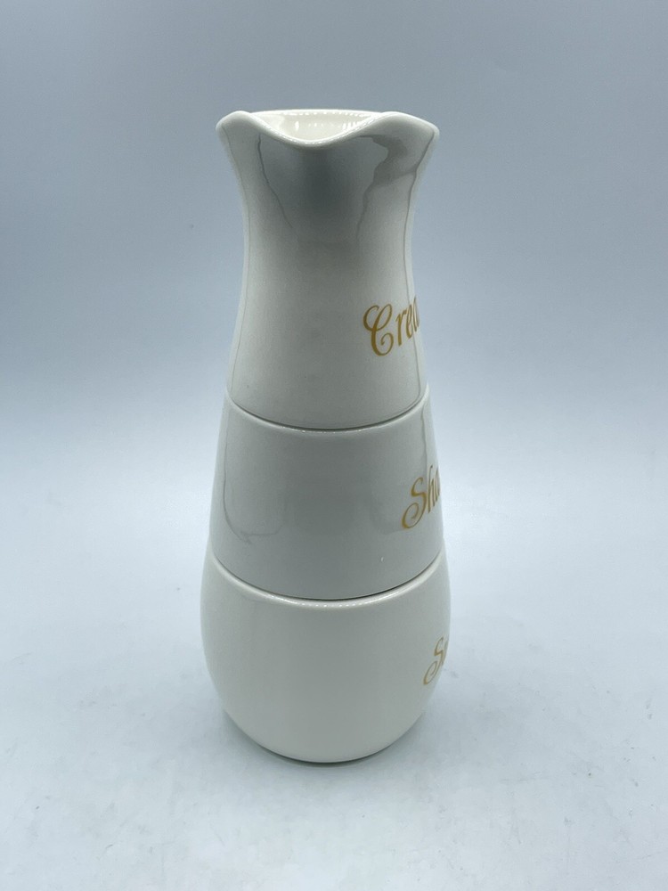 Avon White Stackable Creamer Shaker Sugar 3pc Ceramic Set