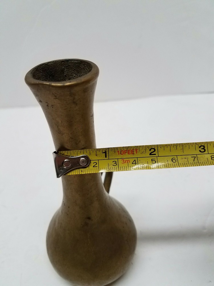 Vintage Solid Brass 5 3/4" Vase Handled Flower pitcher Nice Patina