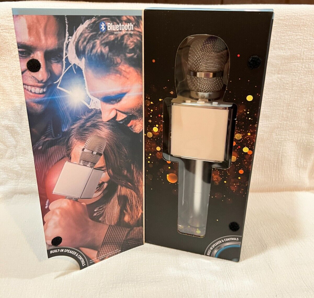 Sharper Image Bluetooth Music Stream Karaoke Microphone Mic Silver/ white