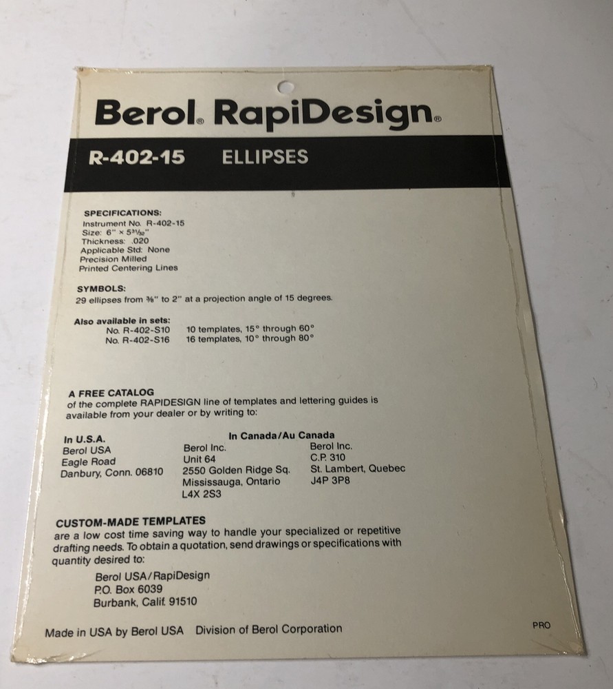 Berol RapiDesign Ellipses 402-15