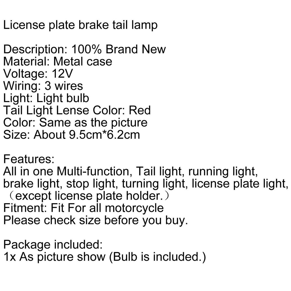 Universal Motorcycle Rear License Plate Brake Single Tail Light Fit E