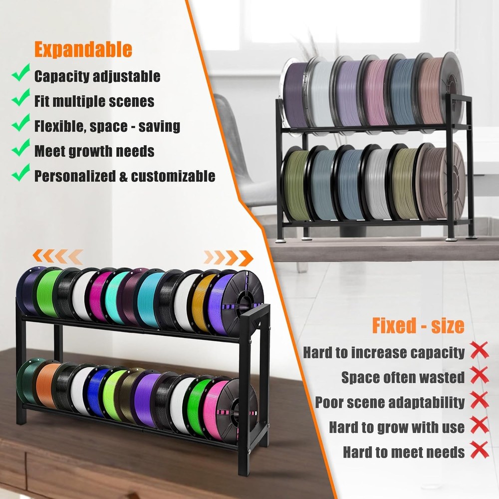 2 Tiers Expandable 3D Printer Filament Storage Rack Desktop – Adjustable