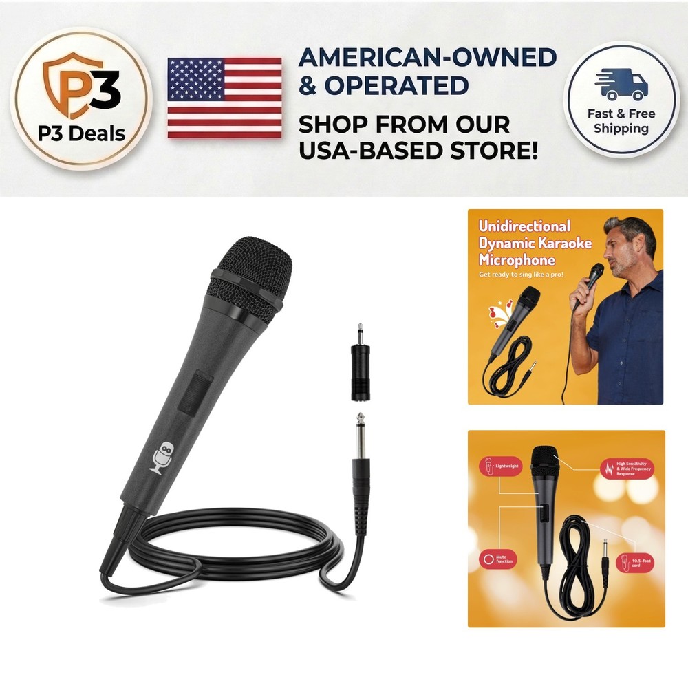 Unidirectional Dynamic Karaoke Microphone – 10.5ft Cord, Mute Function, Black