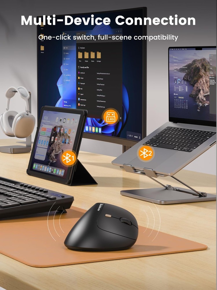 SABLUTE MAM3 Ergonomic Mouse, Bluetooth Mouse for Small/Medium Hands,DualDevi...