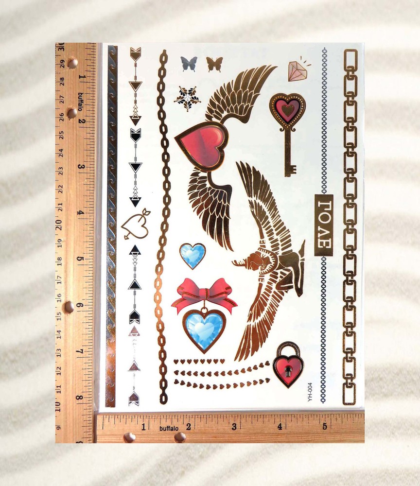 12 sheets metallic gold removable sticker temporary tattoo