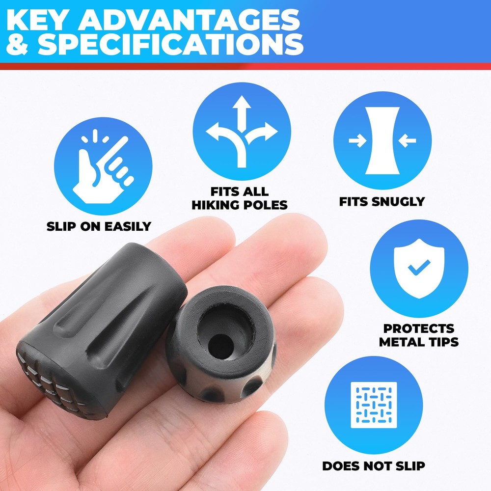 6 Pcs Hiking Pole Tips Accessories - Cane Rubber Black
