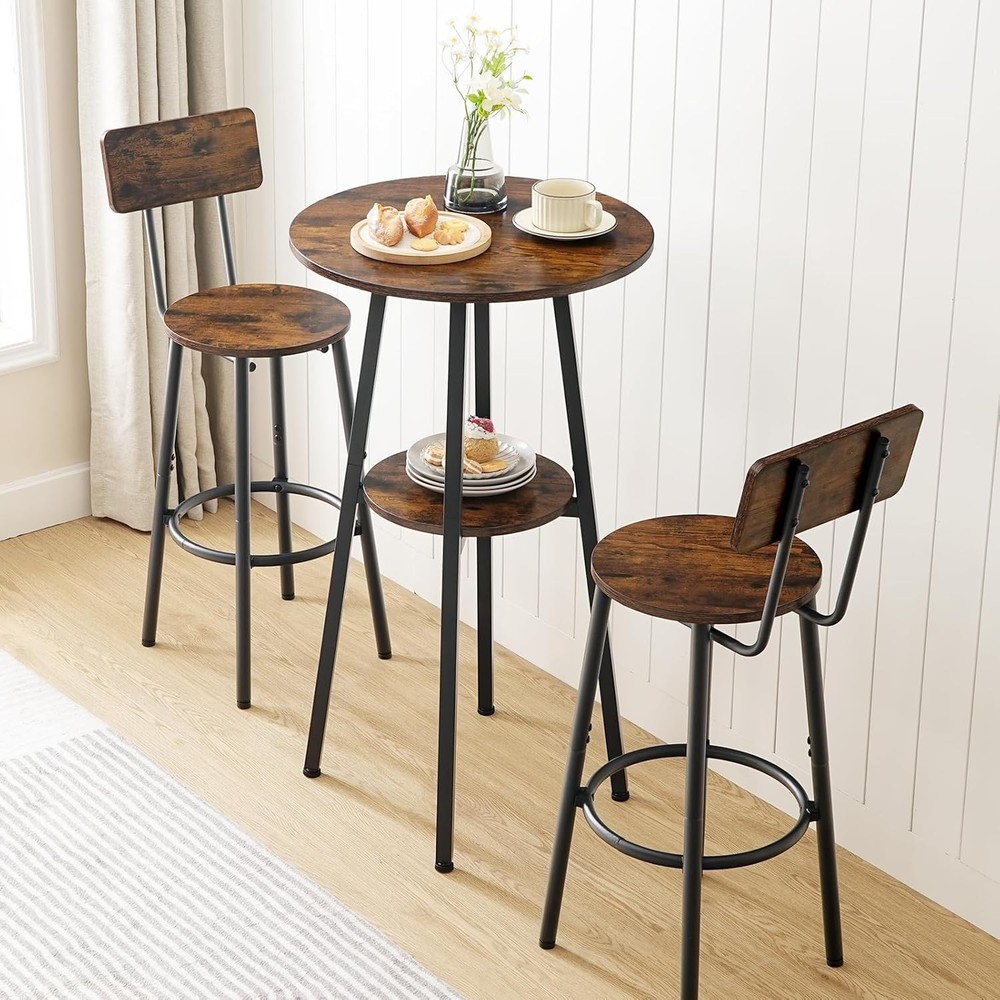 3 Pieces Round Bar Height Table & Chairs Set Round Dining Table Set Pub Table