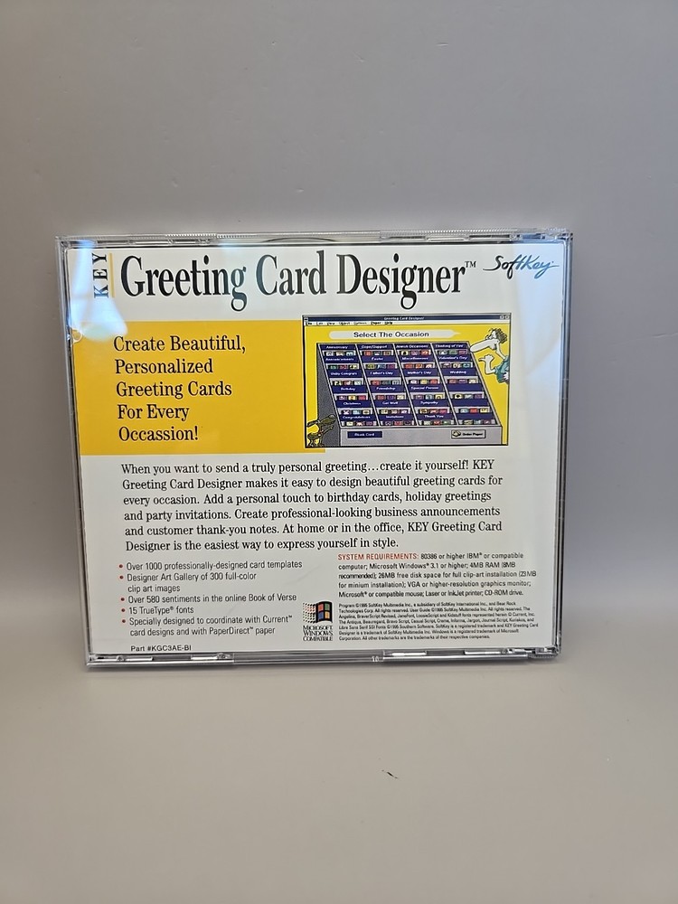 Key Greeting Card Designer by SoftKey (CD-ROM, 1995) WIndows PC