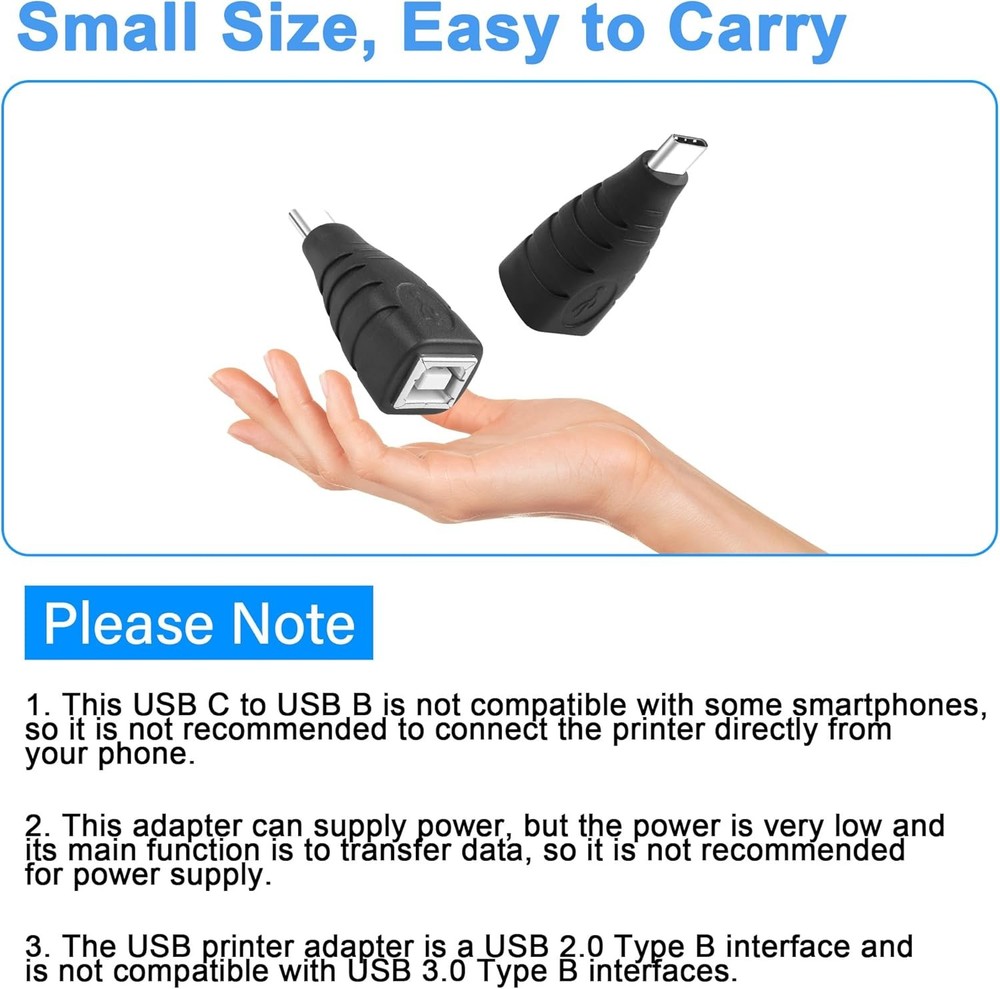 USB B to C Adapter USB-C Male Printer Female Converter Data Sync &...