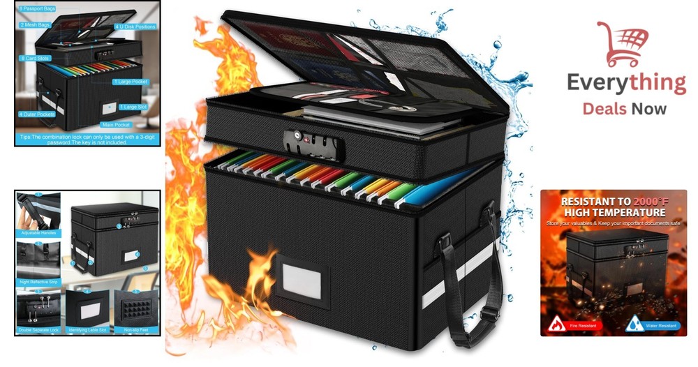 Large Capacity Fireproof Document Box Lockable Portable Safe Water Resistance