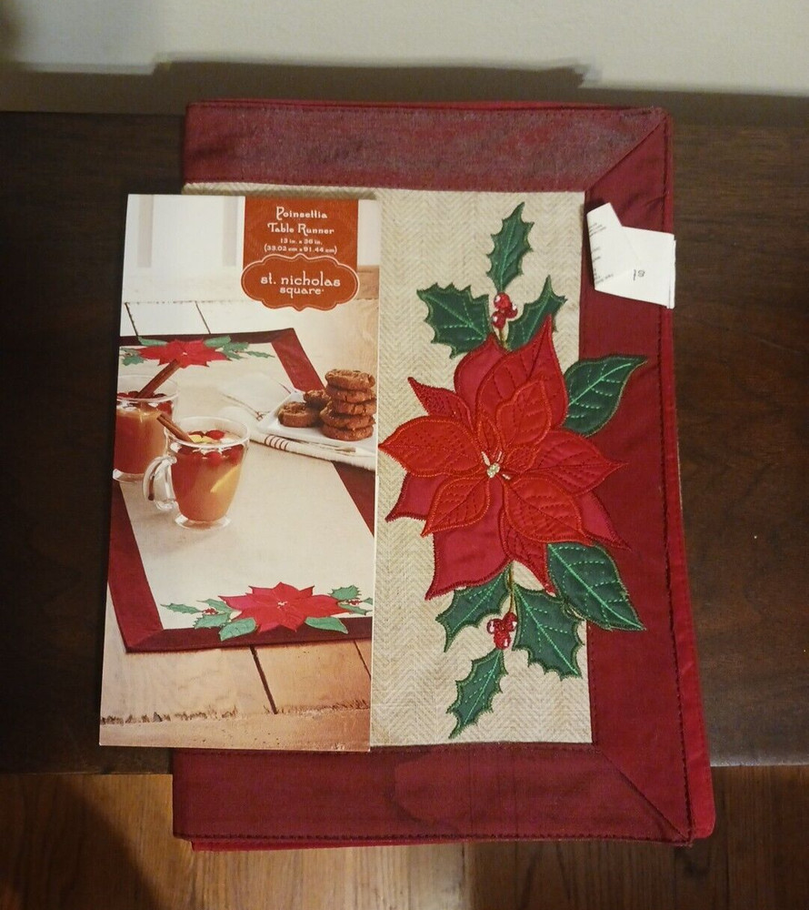 2 New Table Runners~Christmas Poinsettia~~St Nicholas Rectangular