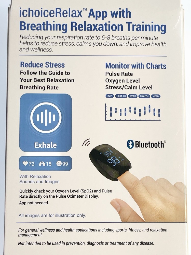 ICHOICE Pulse Oximeter + Relaxation Coach Bluetooth OX200