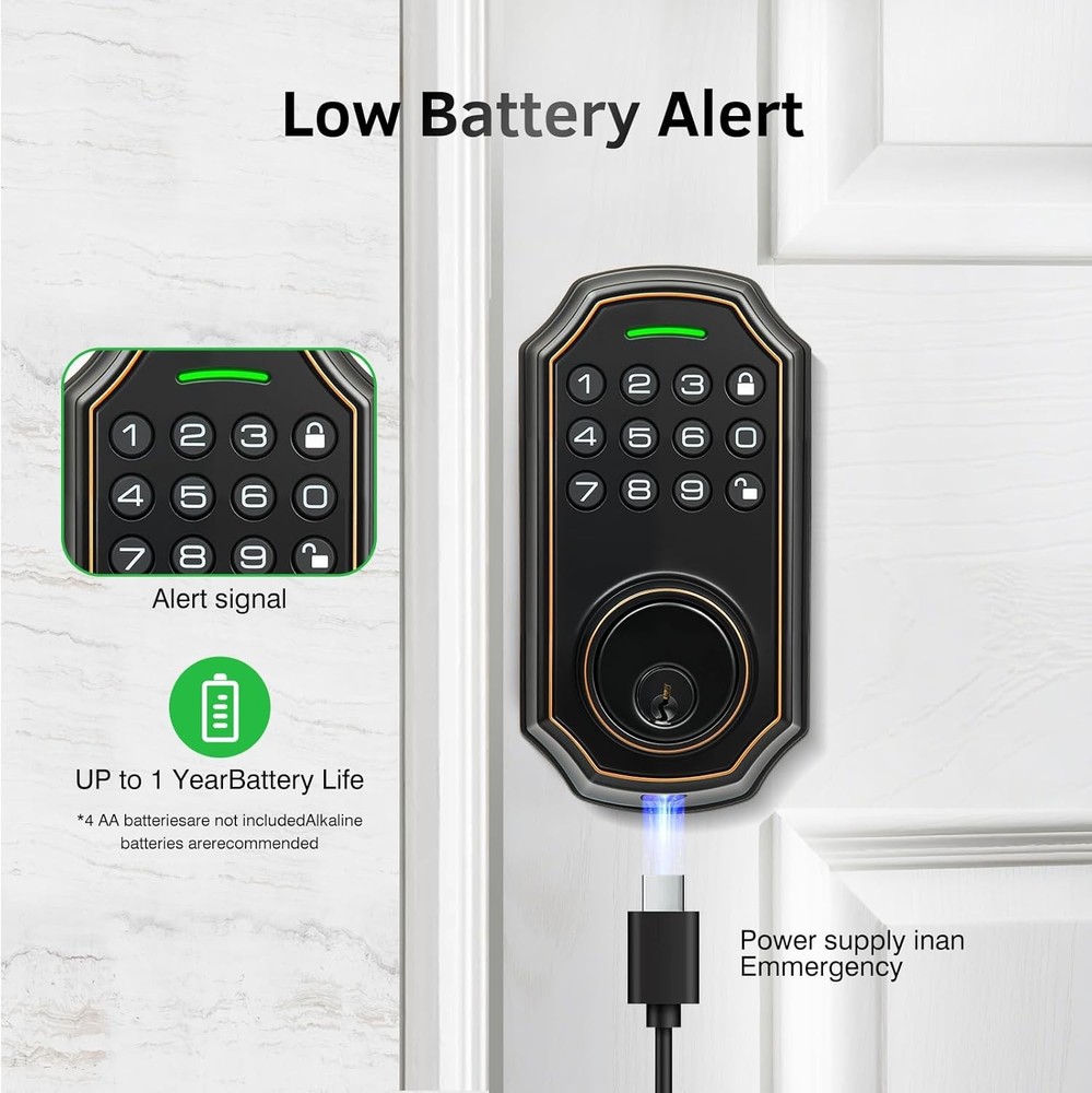 Smart Keyless Entry Door Lock with 2 Knobs,Front Door Lock Handle Set