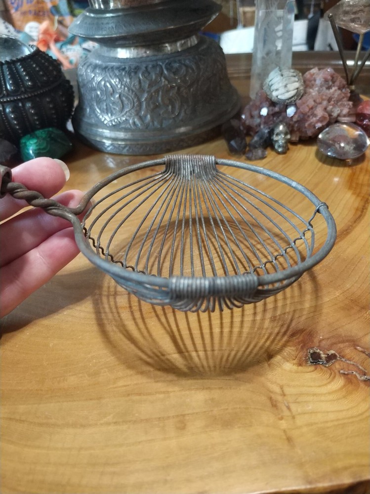 Antique 1920s vintage kitchen tool primitive strainer, skimmer
