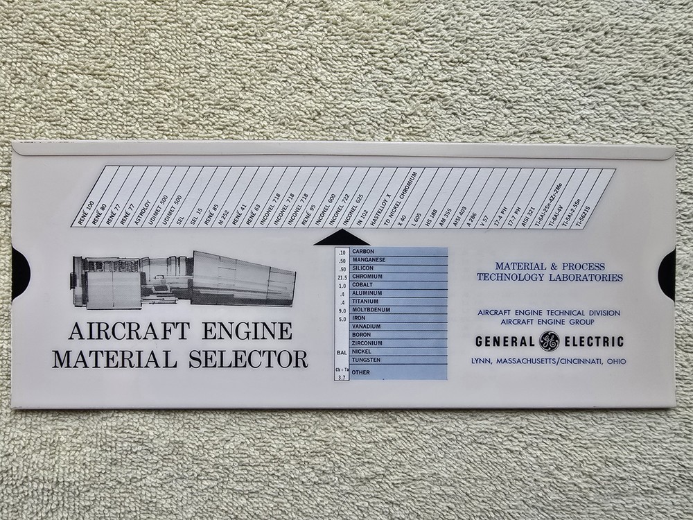 GE Aircraft Engine Material Selector Slide Rule 1969 Vintage