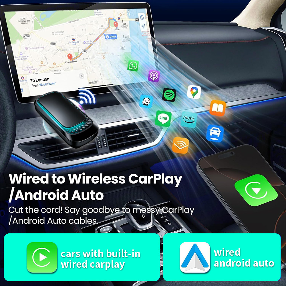 Wireless CarPlay Adapter for Apple iPhone & Android Auto USB Adapter Plug & Play