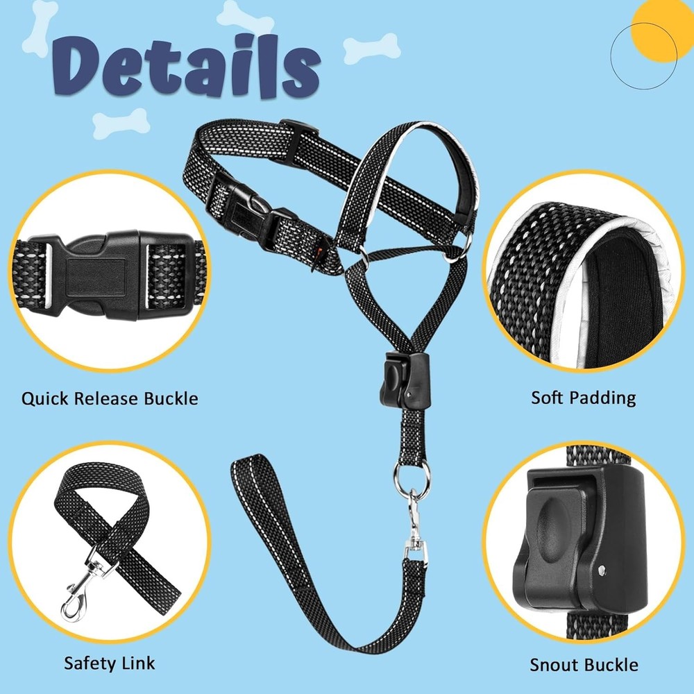 Dog Head Collar, Soft No Pull Head Halter, Reflective Muzzle Leash
