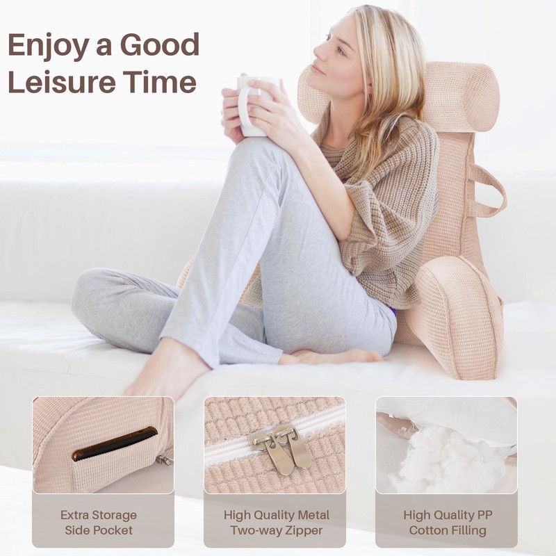 Reading Pillow with Arms Soft Backrest Support Pillow with Side Pocket