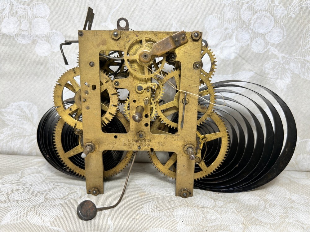 4 Antique Brass Mechanical Clock Movements Various Makers Not Running