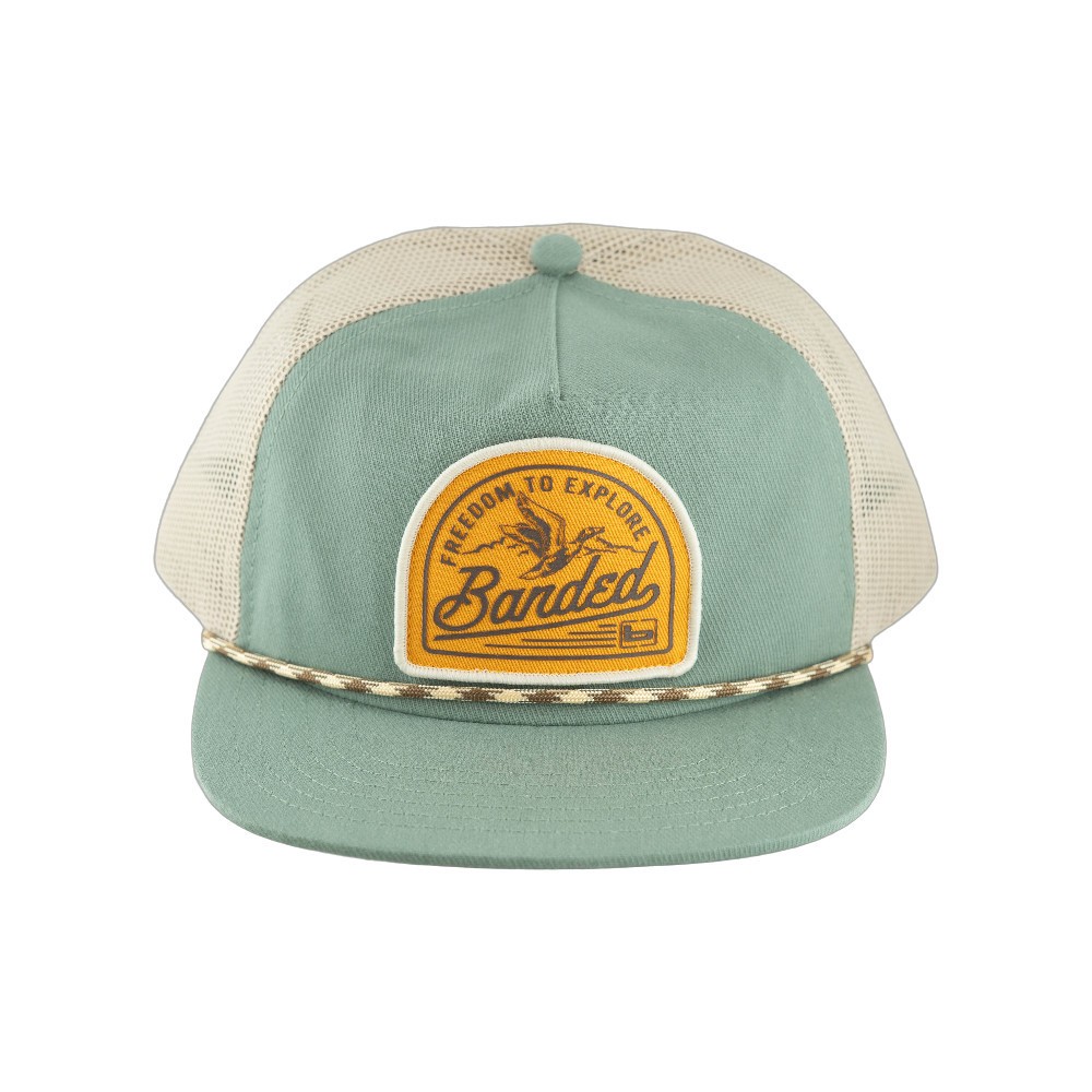 Banded 5-Panel Scout Patch Trucker Hat – Green Mesh Snapback Cap