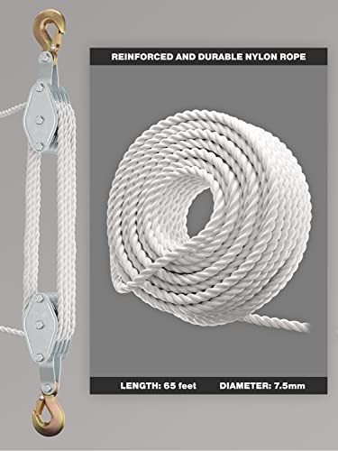 Block and Tackle Pulley System for Lifting Objects - SoB 4000LB Breaking
