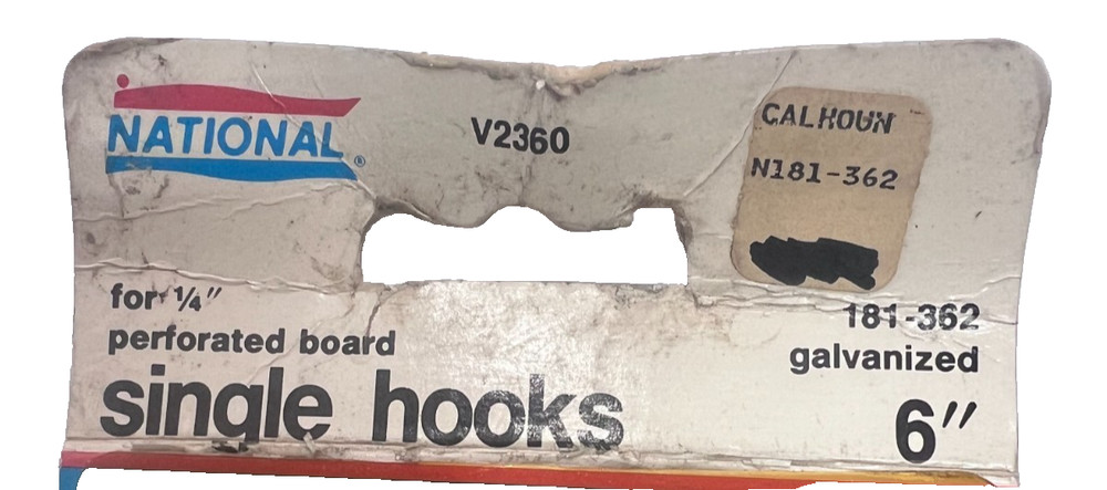 National- 3 Pack- 6" Single Hooks for 1/4" Peg Boards- 181-362
