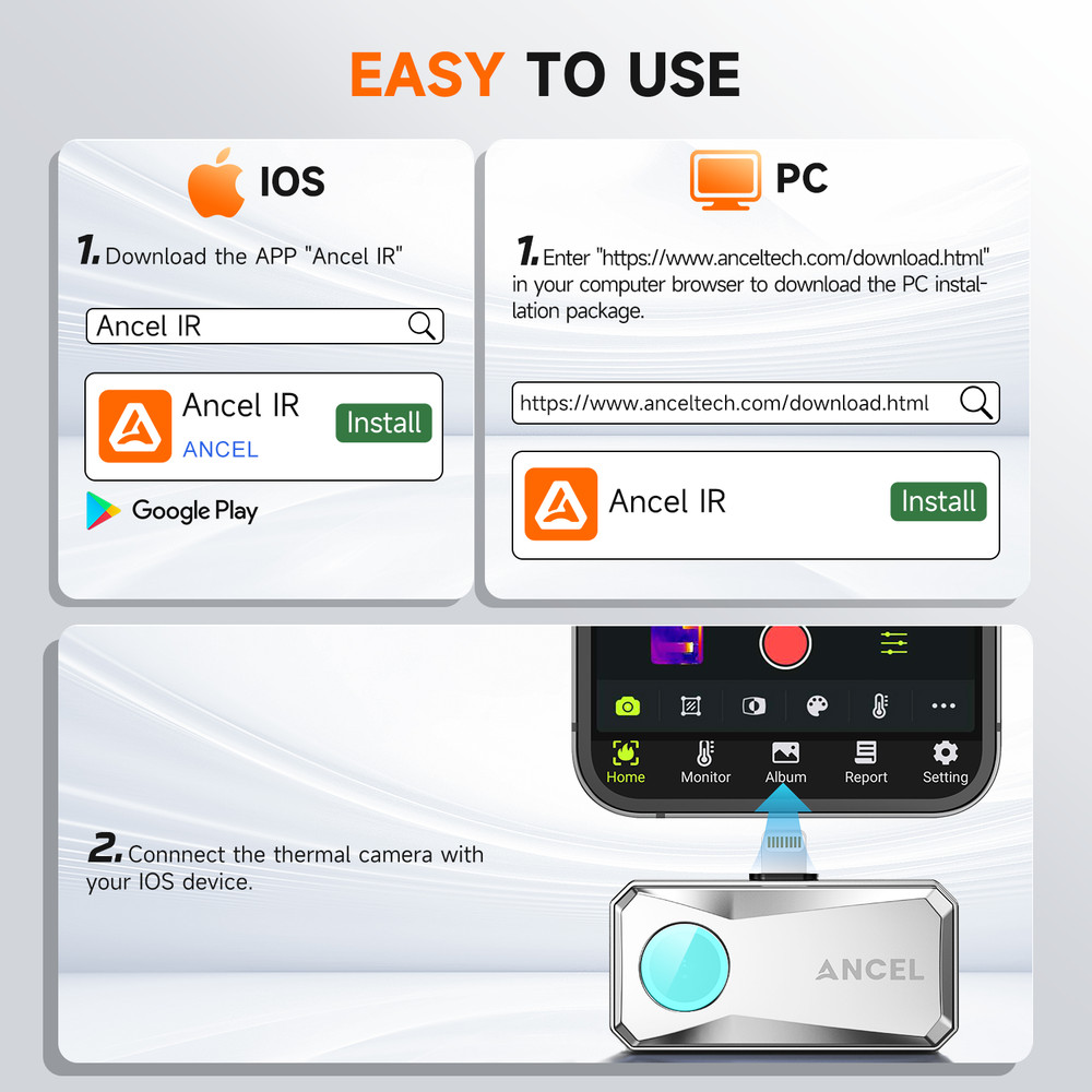 ANCEL Thermal Camera Imaging Inspection IR101 Fit for iPhone IOS Windows Tablet