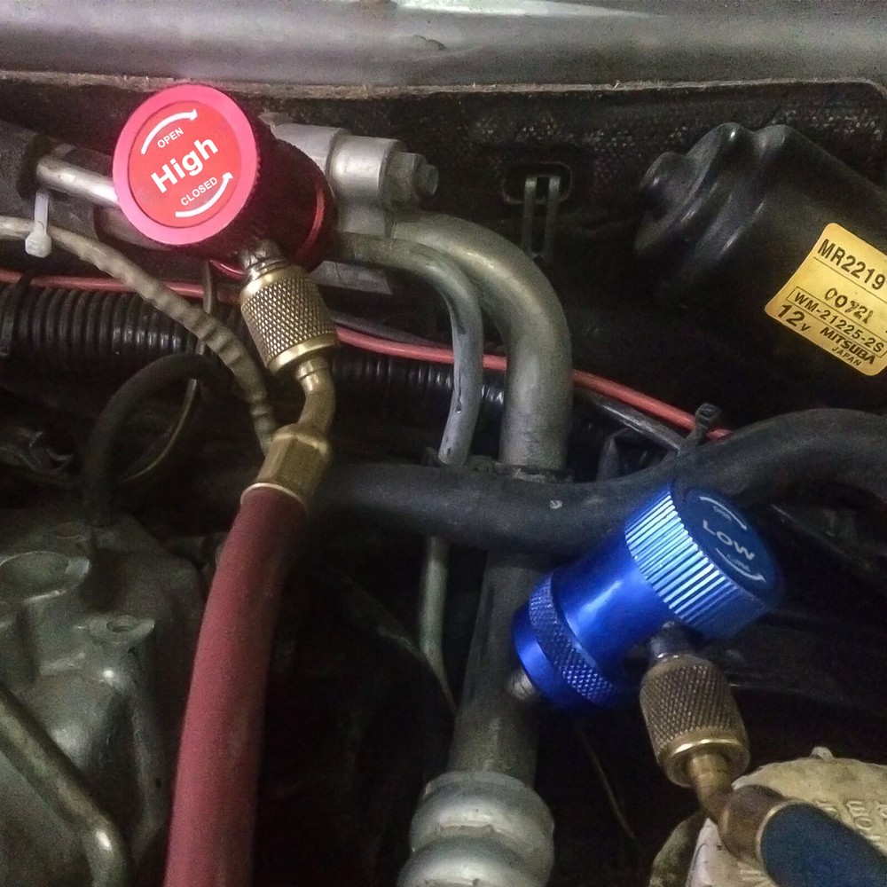 R1234YF Quick Coupler Adapter & 1/4" Flare Fitting, Adjustable HP & LP Connector