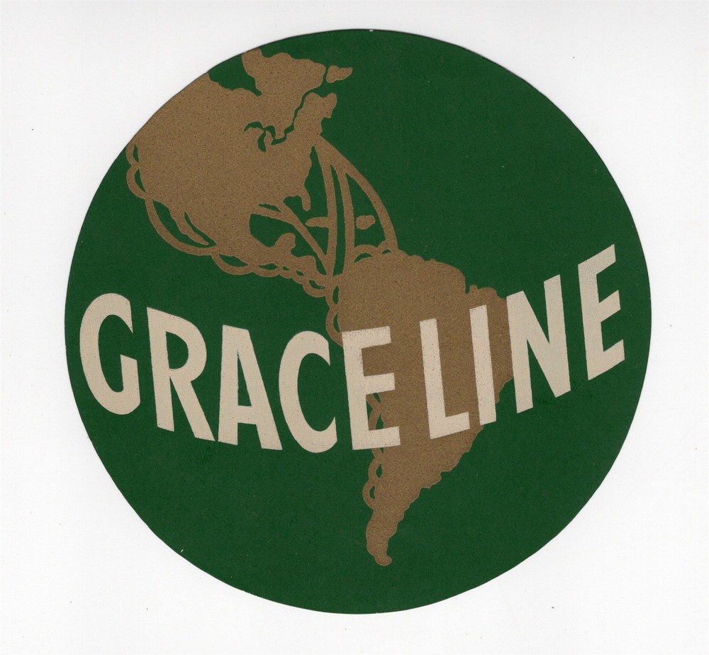 GRACE LINE VINTAGE BAGGAGE LABEL OCEAN LINERS