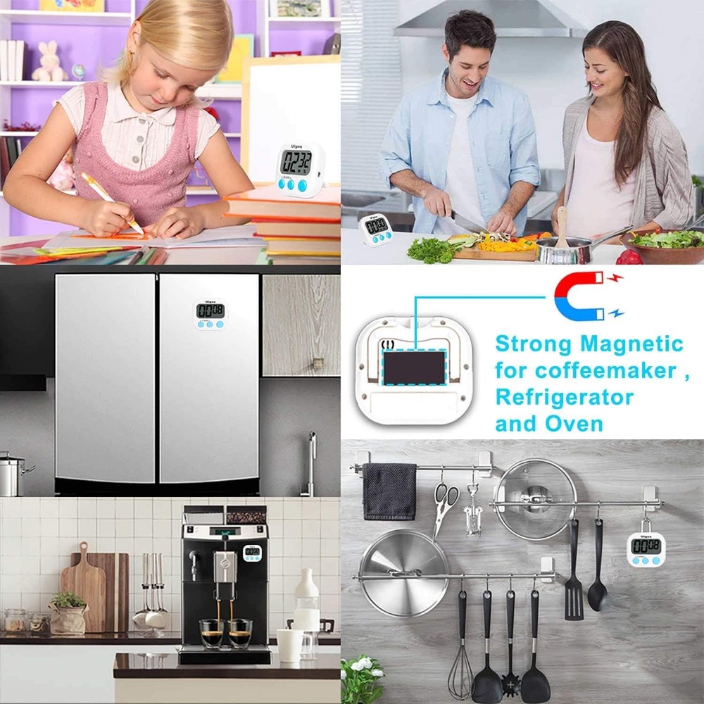 Digital Kitchen Timer II - Large Digits, 3 Settings, 2 Pack for Home & Office