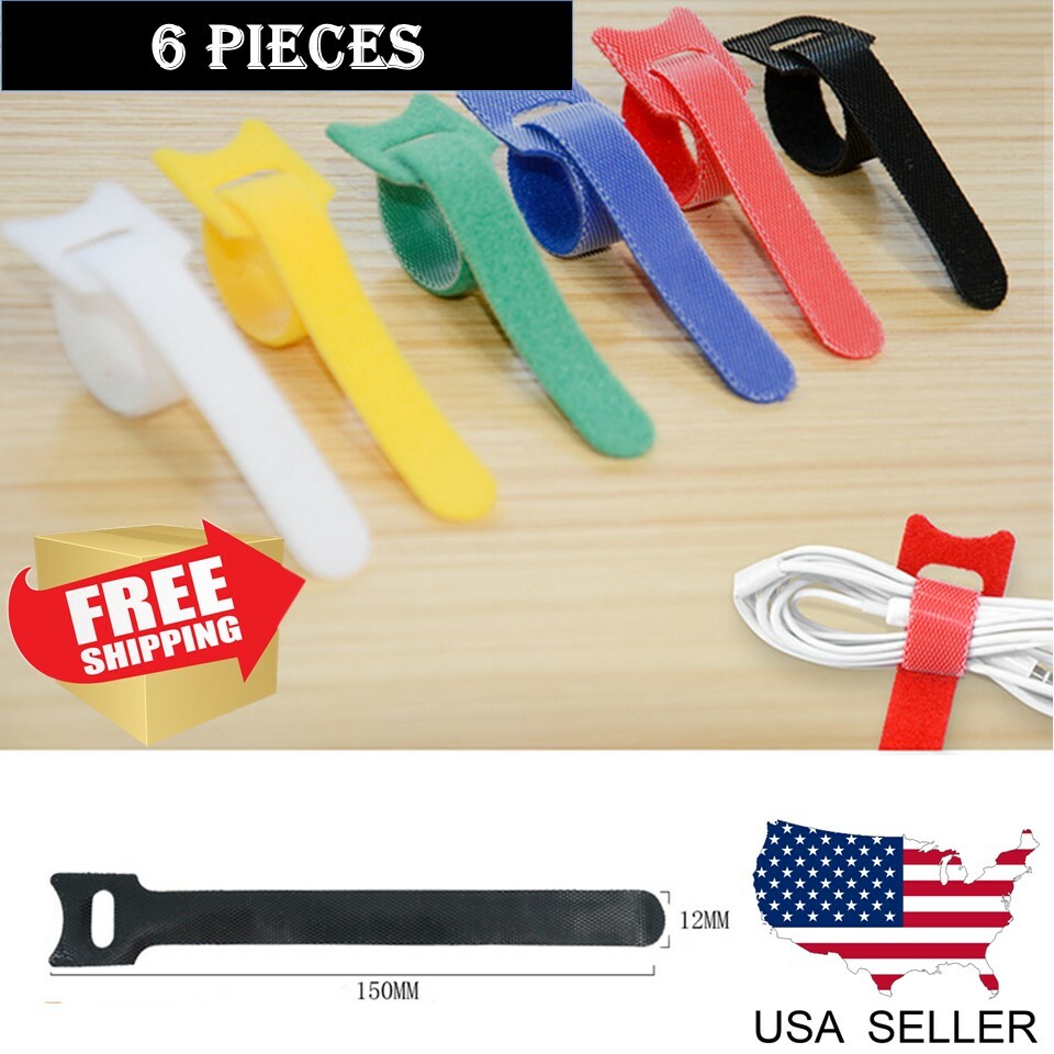 6 pcs Microfiber Cloth Cable Straps Hook Loop Reusable Fastening Cable  6" Ties