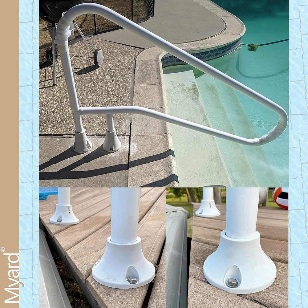 6" Surface Mount Base Anchor Flange for Swimming Pool Rail - Ivory White, 2-Pack