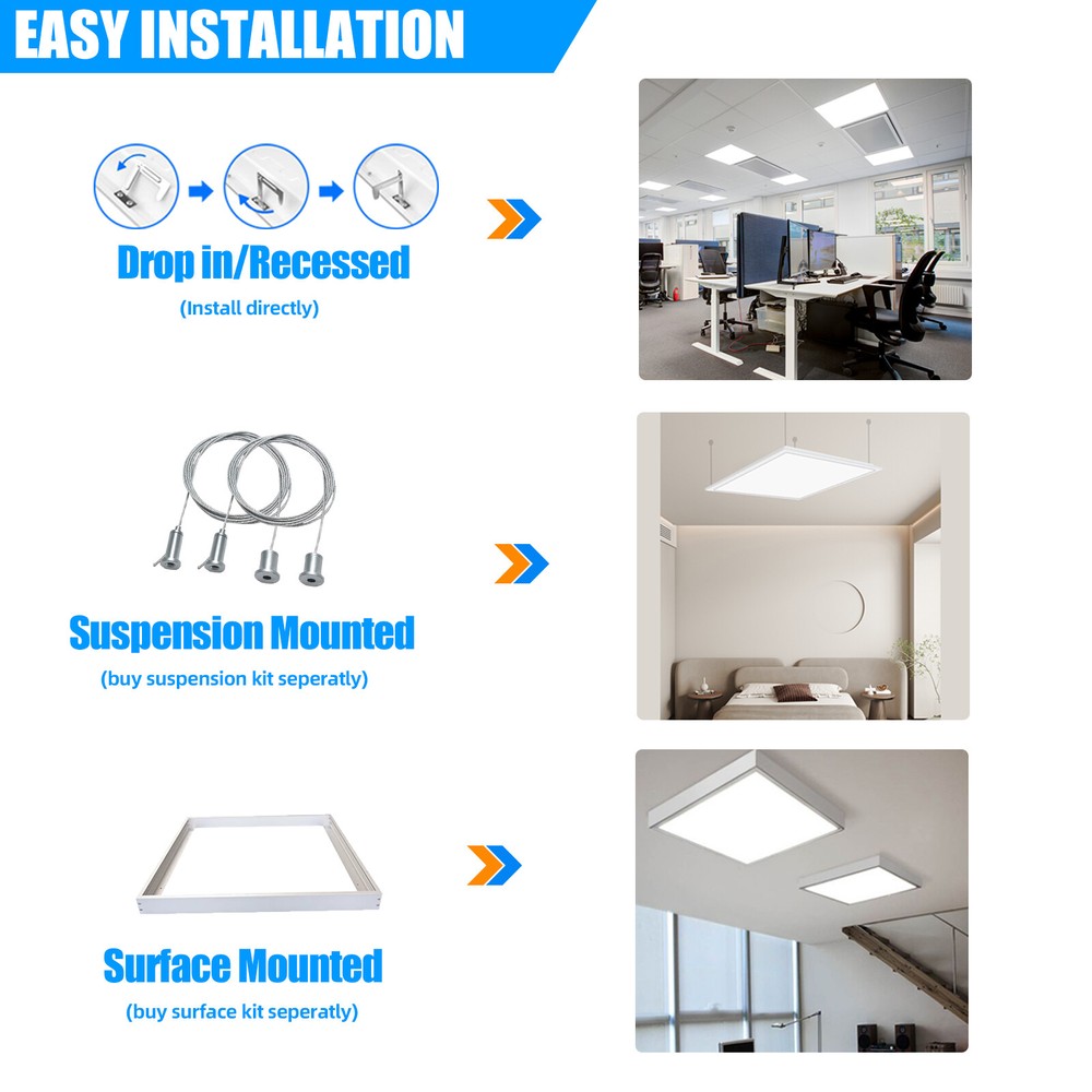 2-100Pack 2x2Ft LED Panel Light Drop Ceiling Flat Recessed Troffer Fixture 5000K