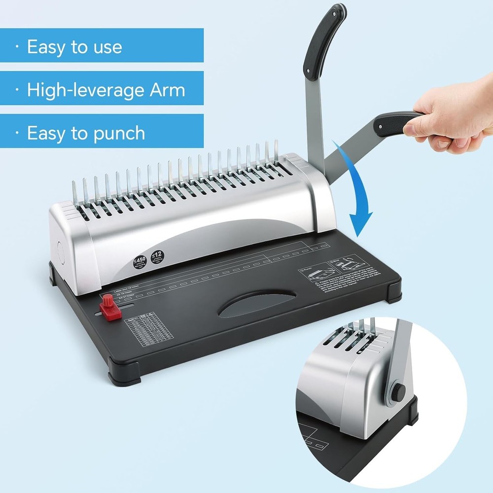 Portable Binding Machine with Starter Combs Set for A4 & Letter Size Documents