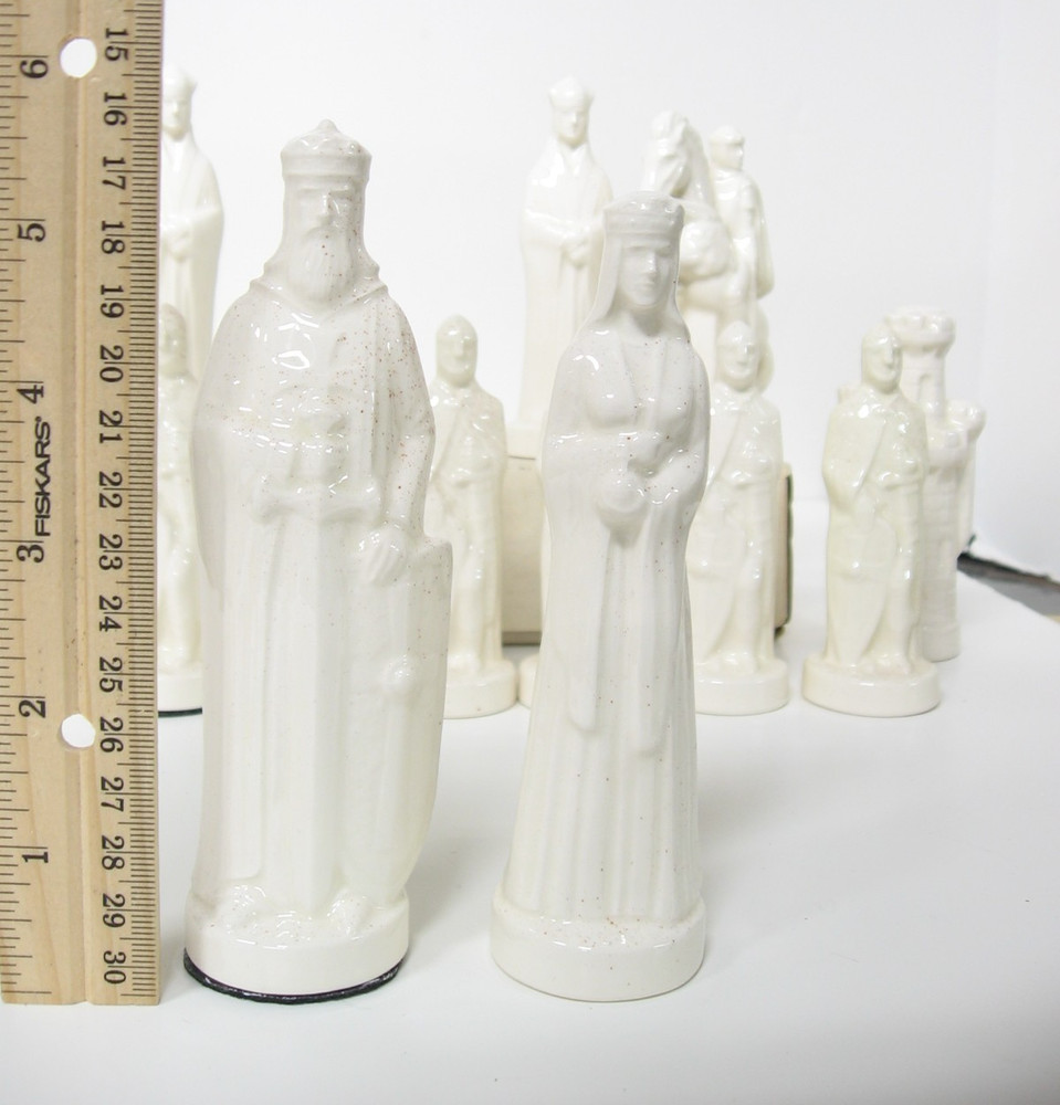 Black & White Tall Glazed Ceramic Chess Set 6" King-Complete-No Board