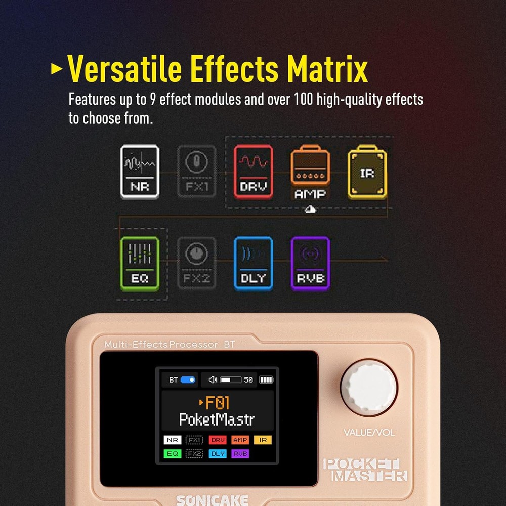 Pocket Master-Multi Effects Pedal, 100+ FX Amp Models, IR, Stereo OTG USB Audio