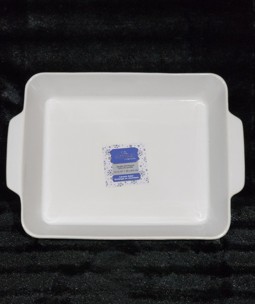 The Bakehouse White Embossed Snowflake Baker Stoneware 13x10 Rectangular Embosse