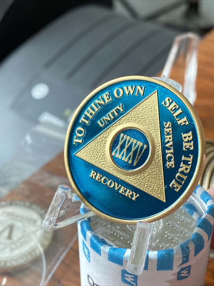 35 Year AA Medallion Blue Gold Plated Sobriety Chip