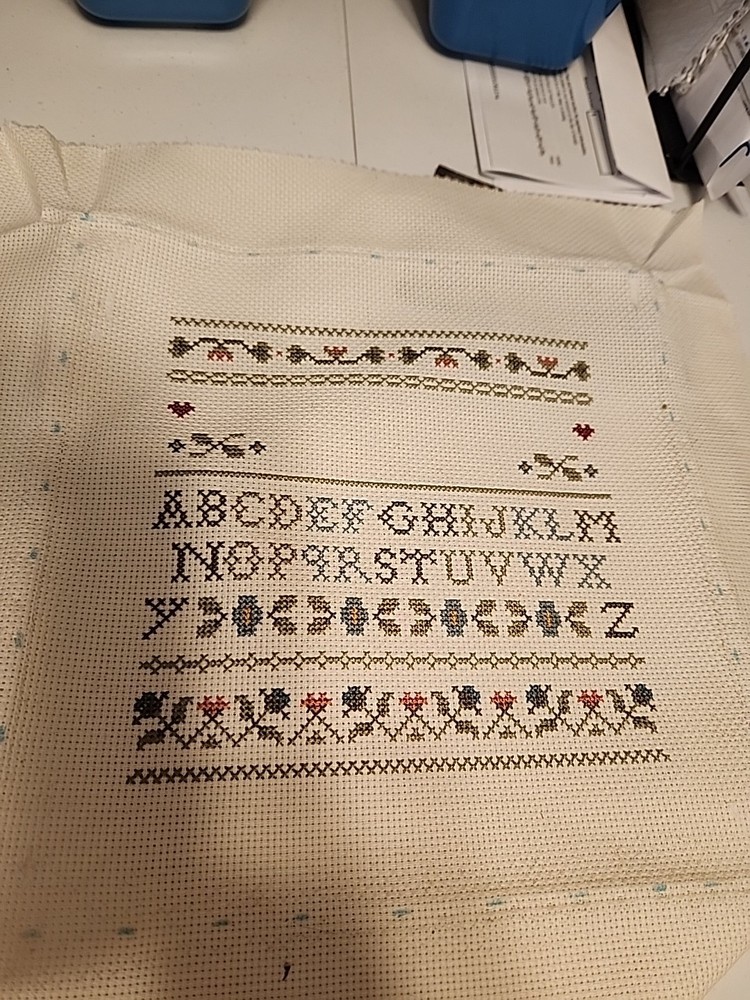 Cross Stitch Sampler  9.5" X 9.5" Unframed