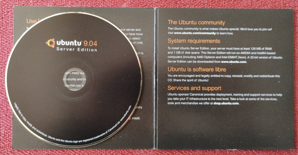 Ubuntu 9.04 Server Edition operating system on CD