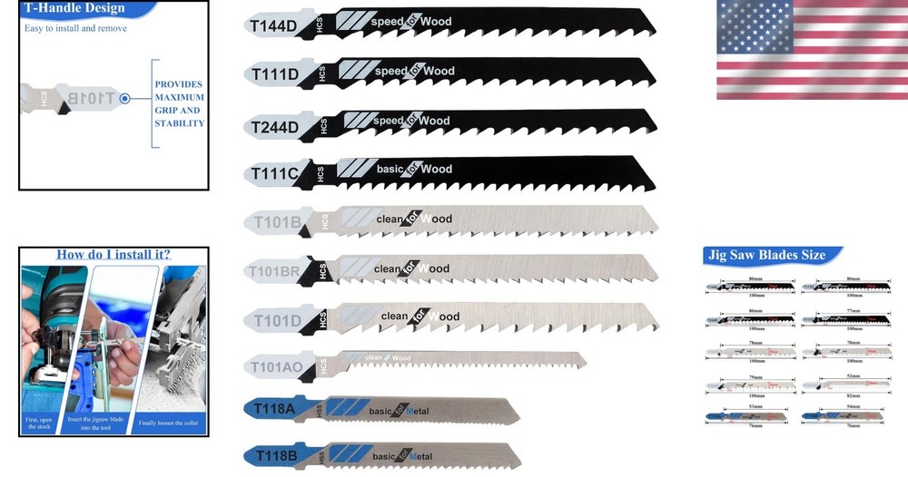 Durable 10-Pack Jigsaw Blades for All-Purpose Cutting - Effortless Installation