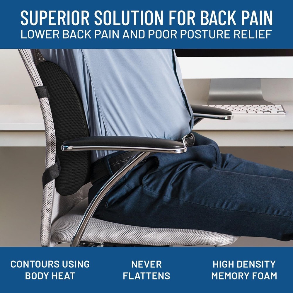 Brand New Lumbar Support Pillow - Adjustable, Memory Foam, Black, Standard