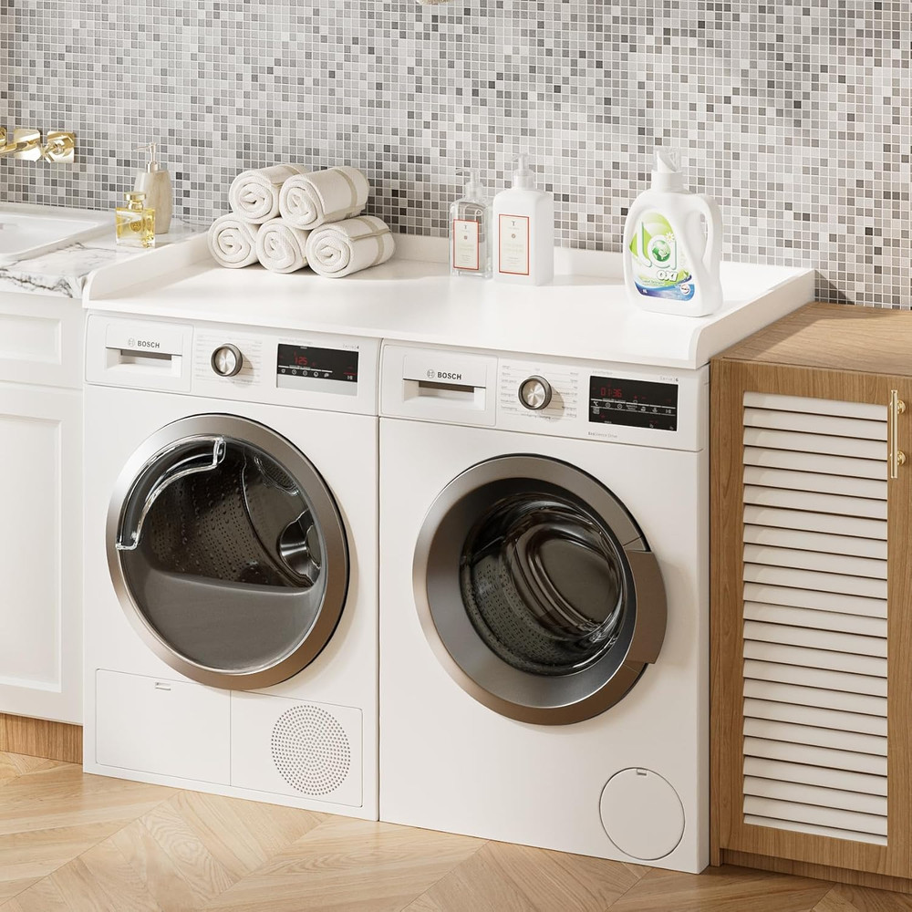 White Washer Dryer Countertop for Laundry Room - 27.6" x 54" Storage Solution