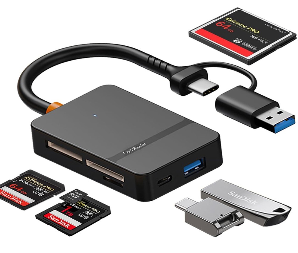 USB C 3.0 Dual Interface Multi Card Reader, OTG Adapter, with 4 Black