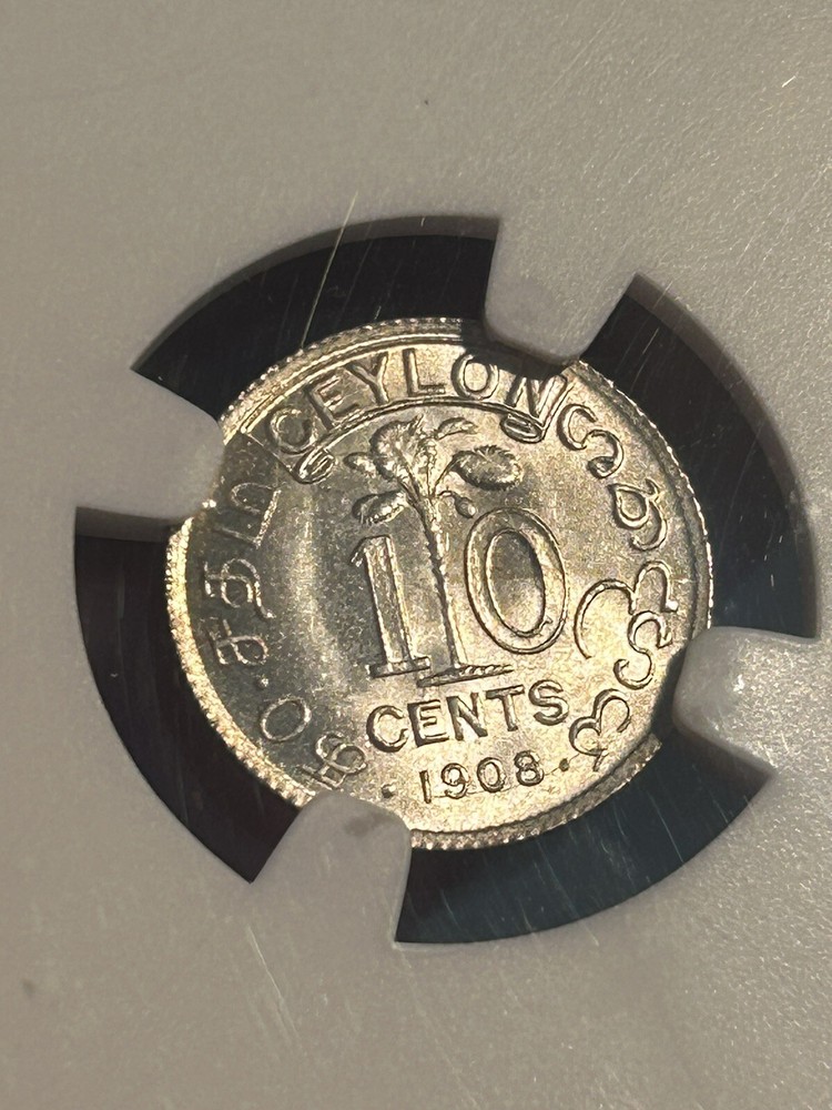 Ceylon 10 Cents 1908 MS66 Top Pop