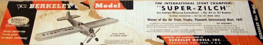 Berkeley SUPER ZILCH PLAN To Build a 52" Span Old Time UC Stunt Model Airplane
