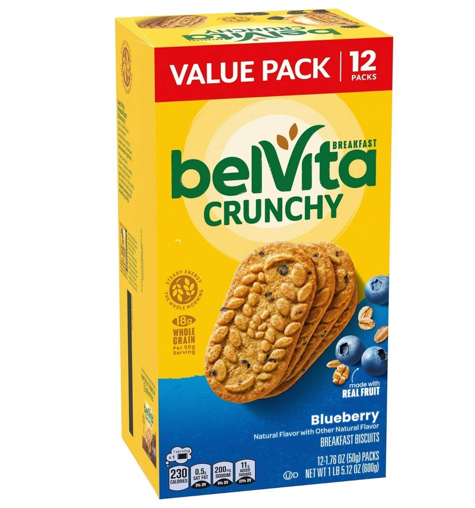 belVita Blueberry Breakfast Biscuits, Value Pack – 12 Packs with 4 Biscuits Each