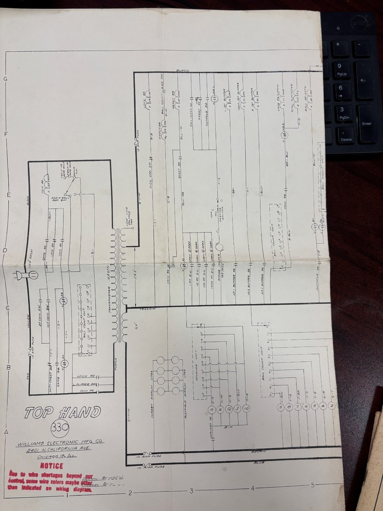ORIGINAL-WILLIAMS-TOP HAND-PINBALL-SCHEMATICS