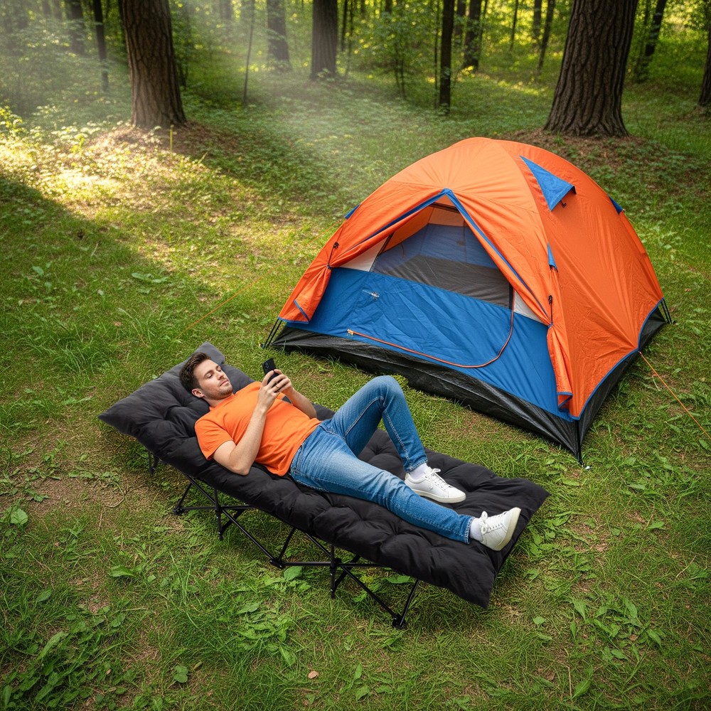 Folding Camping Cot Bed with Soft Pad, Portable Outdoor Cot